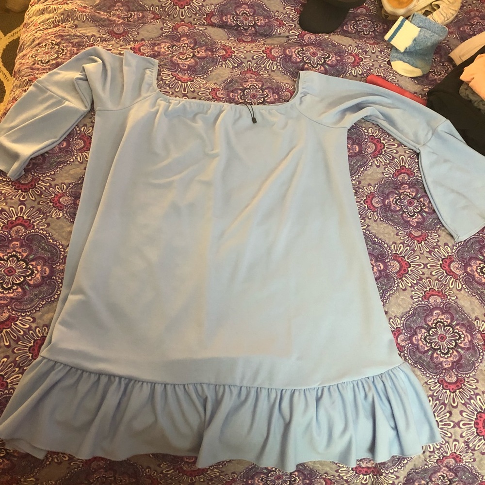 Boohoo plus. Off the shoulder powder blue dress
